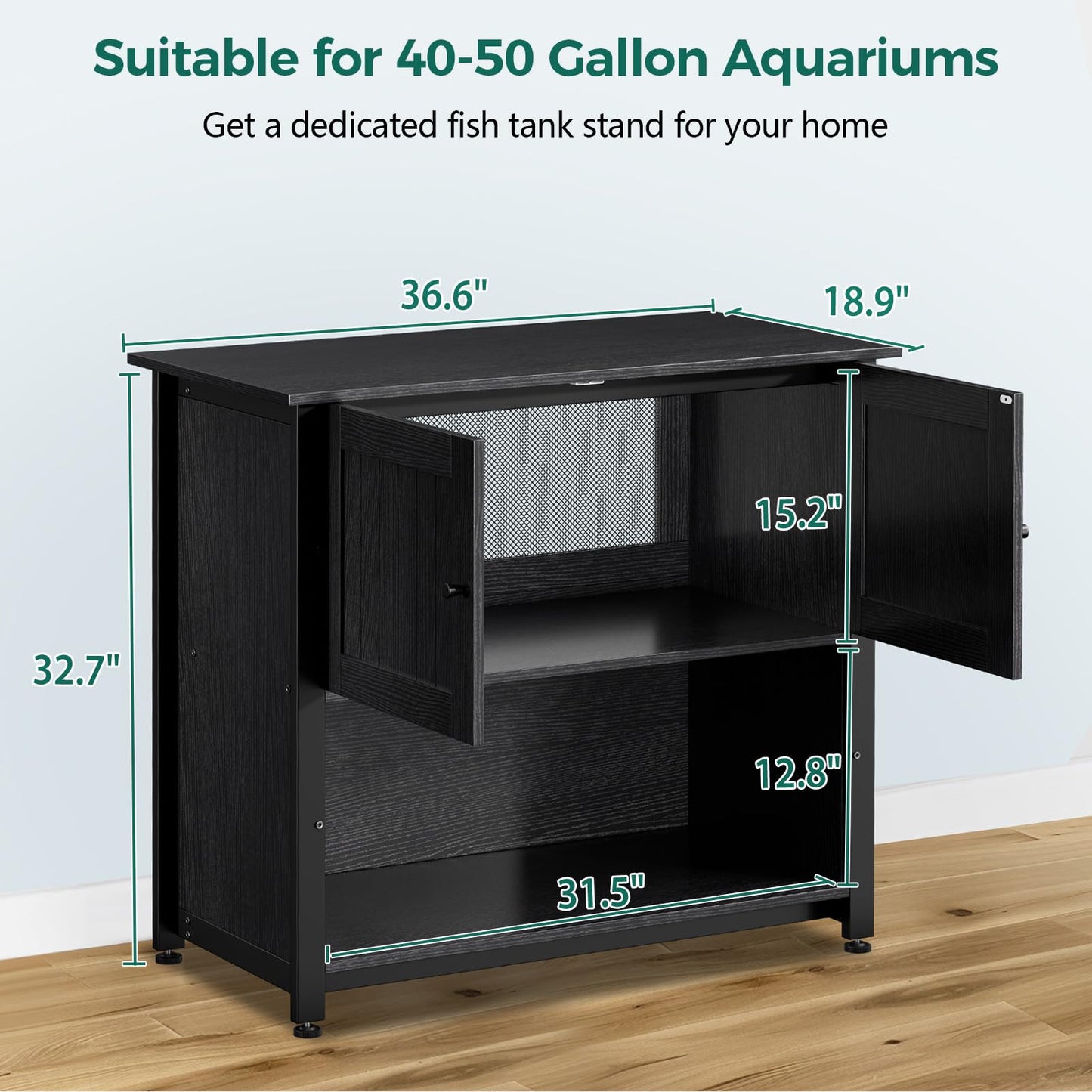 Tatub 40-50 Gallon Fish Tank Stand, Aquarium Stand with Storage Cabinet for 10-50 Gallon Fish Tank, Turtle Tank, Reptile Tank, Heavy Duty Metal Frame 1000 LBS Capacity, Dark Black - WoodArtSupply