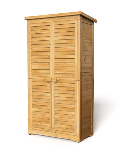 Gizoon Outdoor Storage Cabinet with 3 Shelves, Double Lockable Wooden Garden Shed with Waterproof Roof, Outside Vertical Tall Tool Shed for Yard Patio Lawn Deck-Natural - WoodArtSupply