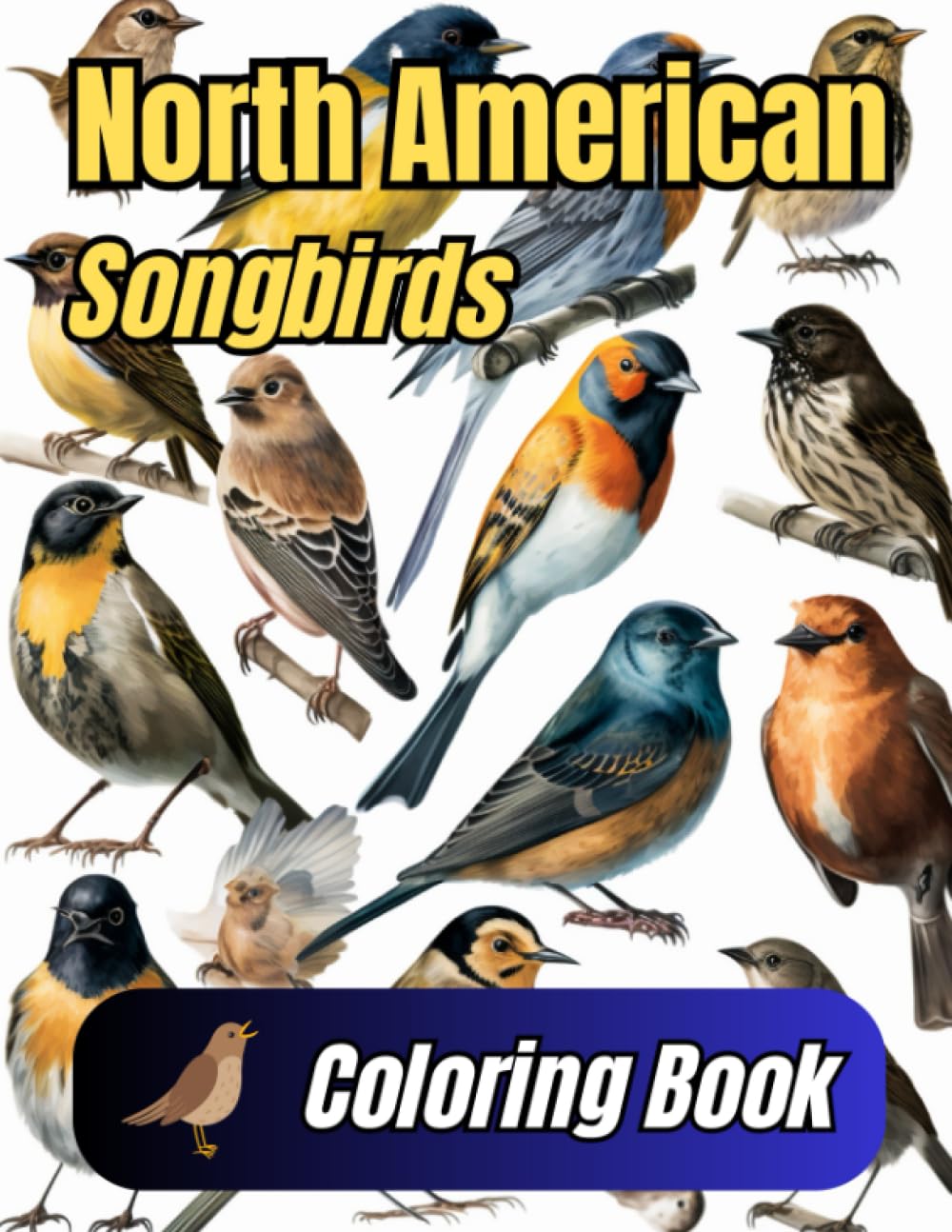 North American Songbirds: Coloring Book for Adults Majosta