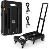 Folding Hand Truck, 500 LB Heavy Duty Luggage Cart, Utility Dolly Platform Cart with 6 Wheels & 2 Elastic Ropes for Luggage, Travel, Moving, Shopping, Office Use, Black TROOZY