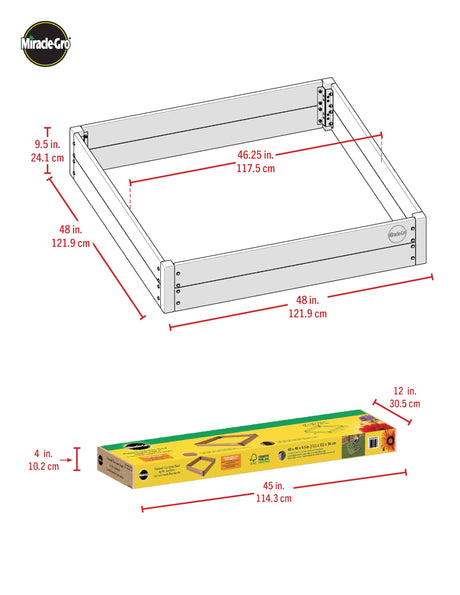 Miracle-GRO 4 x 4 Ft. Wooden Raised Garden Bed, 12.8 Cu. Ft. Above Ground Garden with Powder-Coated Metal Brackets for Decks and Yards Miracle-Gro