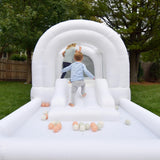 Bounceland Daydreamer Cloud Bounce House w/Ball Pit, Neutral Bouncer with Slide, 11.8 ft L x 6.9 ft W x 5.9 ft H, UL Blower Included, Basketball Hoop, 30 Pastel Plastic Balls, Trendy Bouncer for Kids Bounceland