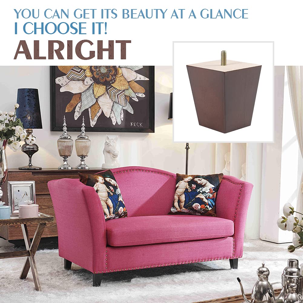 8 Inch Wood Furniture Legs, Wooden Couch Sofa Leg Feet Set of 4, Mid-Century Modern Walnut Square Replacement Legs for Sectional Nightstand Armchair Recliner Table Dresser Sideboard CtopoGo