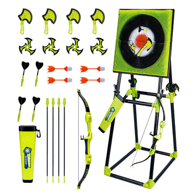 CEDOIEOP Deluxe Axe Throwing Game Set,Collapsible Stand,5 Throwing Tools Including Axes/Darts/Bows,Axe Throwing Game for Backyard