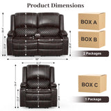 Yolsali Loveseat Recliner Sofa Set with 2-Tier Cushion, 2+1 Pieces in Living Room, 2 Seater Reclining Loveseat Leather with Removable Console, 1 Oversize Recliner Chair Sofa Seat Yolsali