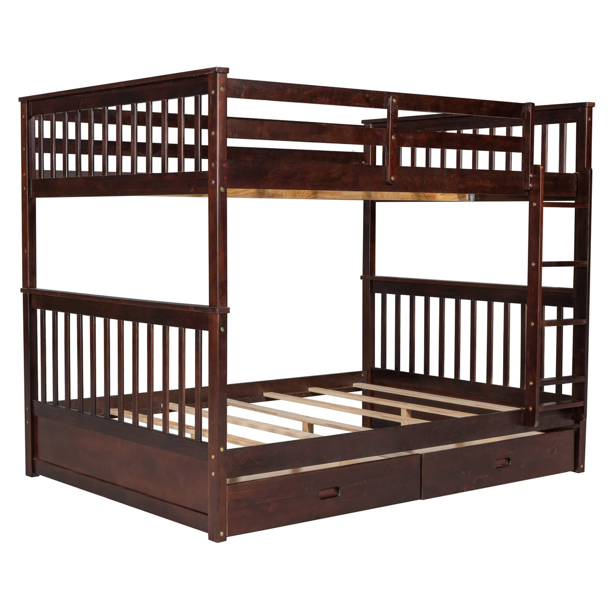Harper & Bright Designs Full Over Full Bunk Bed with 2 Drawers, Solid Wood Platform Bed with Ladder, Full Length Guardrail and Headboard, No Spring Box Needed, Espresso Harper & Bright Designs