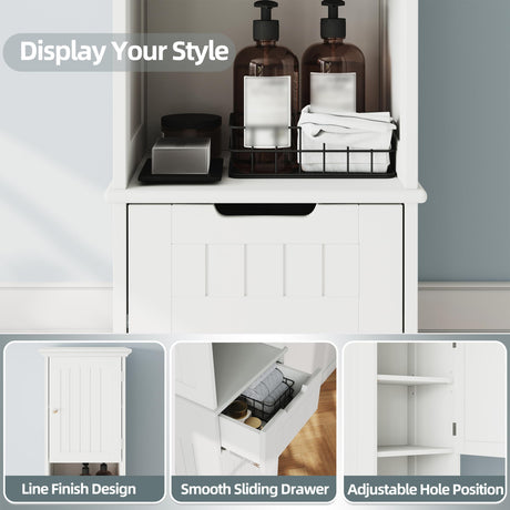 ChooChoo 67" Tall Bathroom Storage Cabinet Freestanding with Adjustable Shelves, Narrow Storage Linen Cabinet with 2 Doors and 1 Drawers for Bathroom, Living Room, Kitchen, White ChooChoo