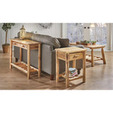 CASTLECREEK Pine Log End Table Nightstand, Rustic Natural Weathered Look Wooden Side Tables with Storage Drawer for Living Room Couch, Bedroom CASTLECREEK
