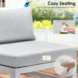 RADIATA 6 Person Large Modern Aluminum Outdoor Patio Furniture Set with Fireplace, 29" Wide Deep Seating, U Shaped Combo Sectional Couch, Water Resistant Conversation Set for Backyard Terrace, White RADIATA