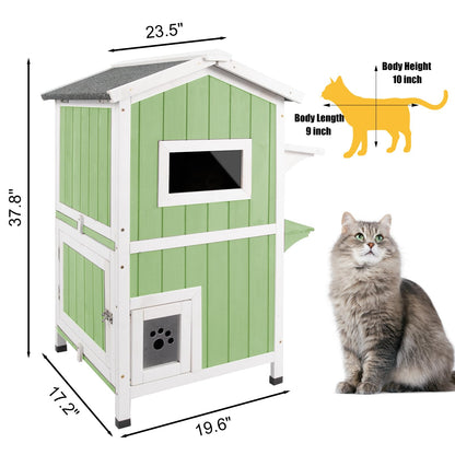 Gowoodhut Cat Houses for Outdoor Wooden Catio 2 Story Cat Shelter with Escape Doors Cat Condos with Weatherproof Roof,2 Removable Floors,Platform - WoodArtSupply