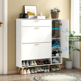 Gyfimoie Shoe Cabinet with 3 Flip Drawers & Side Cabinet and Adjustable Shelves, Narrow Entryway Hidden Shoe Rack with Doors, Hallway Organizer (White) Gyfimoie