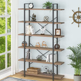 HSH Rustic Oak 6-Tier Tall Bookcase & Storage Rack with Metal Frame HSH