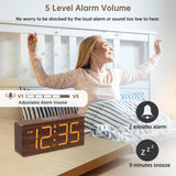 DreamSky Wooden Digital Alarm Clock for Bedroom - Desk Clocks with Large Numbers for Living Room, Office, Dimmer, USB Port, Loud Alarm for Heavy Sleepers with Volume Control, DST, Wood Decor & Gifts DreamSky