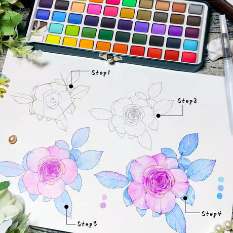 Artecho Watercolor Paint Set 128 Colors, Water Colors Paint Adult Set with Watercolor Papers and Brushes, Perfect Watercolor Kit for Beginners & Professionals Artecho