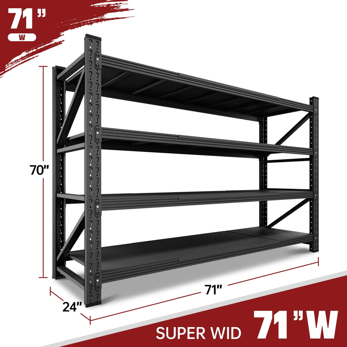 RAVIGIN 5000LBS Storage Shelves,71" W Garage Shelving Heavy Duty Metal Adjustable Garage Shelves, Shelving Units Industrial Shelving for Warehouse,71" W x 24" D x 69" H,Black RAVIGIN