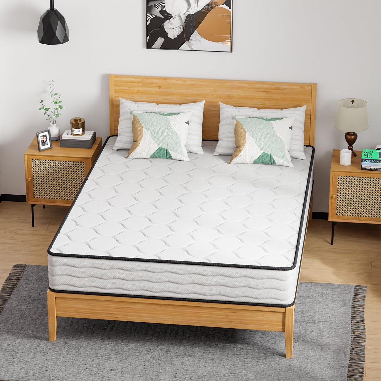 PayLessHere 10 Inch Innerspring Queen Mattress Medium Firm Hybrid Mattress with Removable Cover CertiPUR-US Certified Bed-in-a-Box Pressure Relief Foam Mattress,White PayLessHere