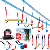 Double Ninja Slackline Obstacle Course for Kids | 80 Foot Line | Ninja Slackline Monkey Bars Playground Equipment | Ninja Ropes Course | Patented Double Line Design Lily's Things