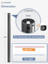 ZMISHIBO 36 Inch Ceiling Fan Downrod with Coupler, 1" Diameter and 36" Height Ceiling Fan Extension Rod with Wires, Downrods Extension for Most of Ceiling Fans, Black, Not Threaded ZMISHIBO