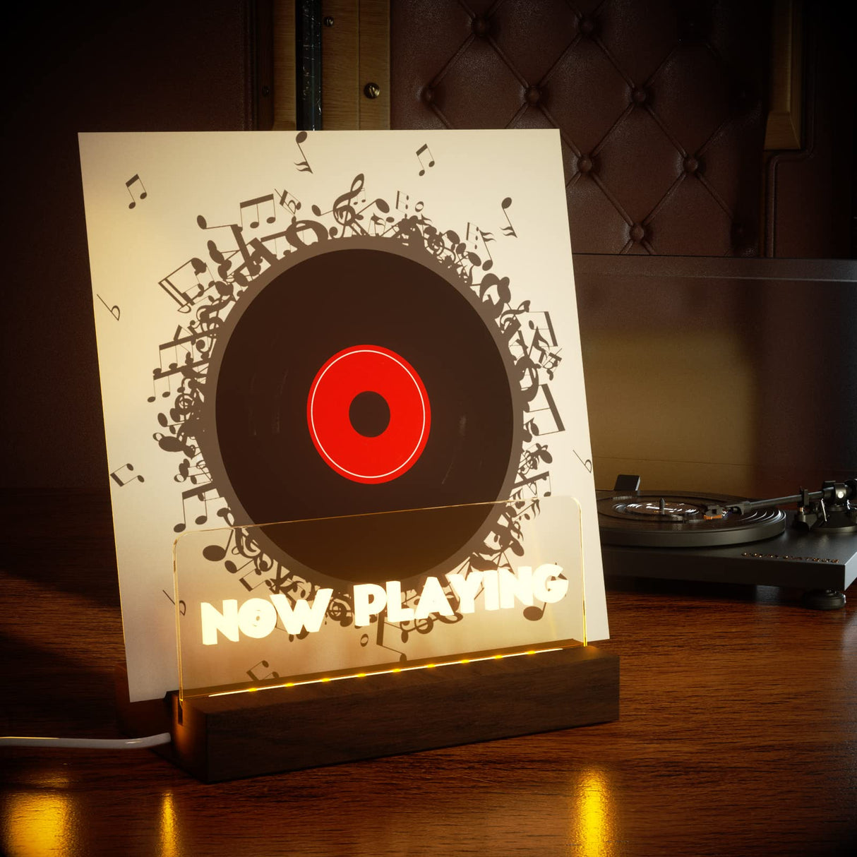 Cociat Lighting Now Playing Vinyl Record Stand, Wooden Rack with Acrylic Panel Cociat