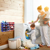 Shineyaplus Stackable Storage Bins 24 Pack (5x4x3 Inch), Plastic Stackable Storage Organizer Bins Wall Mounted Hanging Small Parts Bin for Garage, Workbench & Office (Blue & White) Shineyaplus