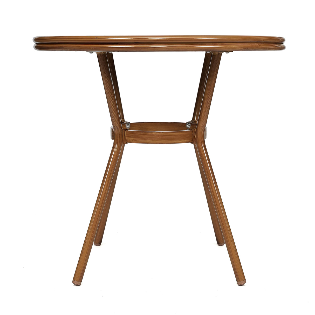 Flash Furniture Lourdes Indoor/Outdoor Commercial French Bistro Table, PE, Glass Top, Bamboo Print Aluminum, 31.5" Round, Black & White Rattan/Natural Frame Flash Furniture