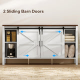 HOMCOM 59 Inch Farmhouse Sideboard Buffet Cabinet with Thick Top, Coffee Bar Cabinet with 2 Sliding Barn Doors, 4 Drawers and 2 Adjustable Shelves for Kitchen, Distressed White HOMCOM