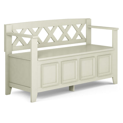 Amherst Solid Wood 48-Inch Entryway Storage Bench in Antique White - WoodArtSupply