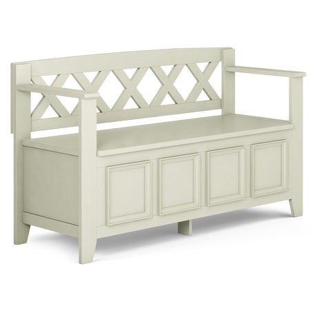 Amherst Solid Wood 48-Inch Entryway Storage Bench in Antique White SIMPLIHOME