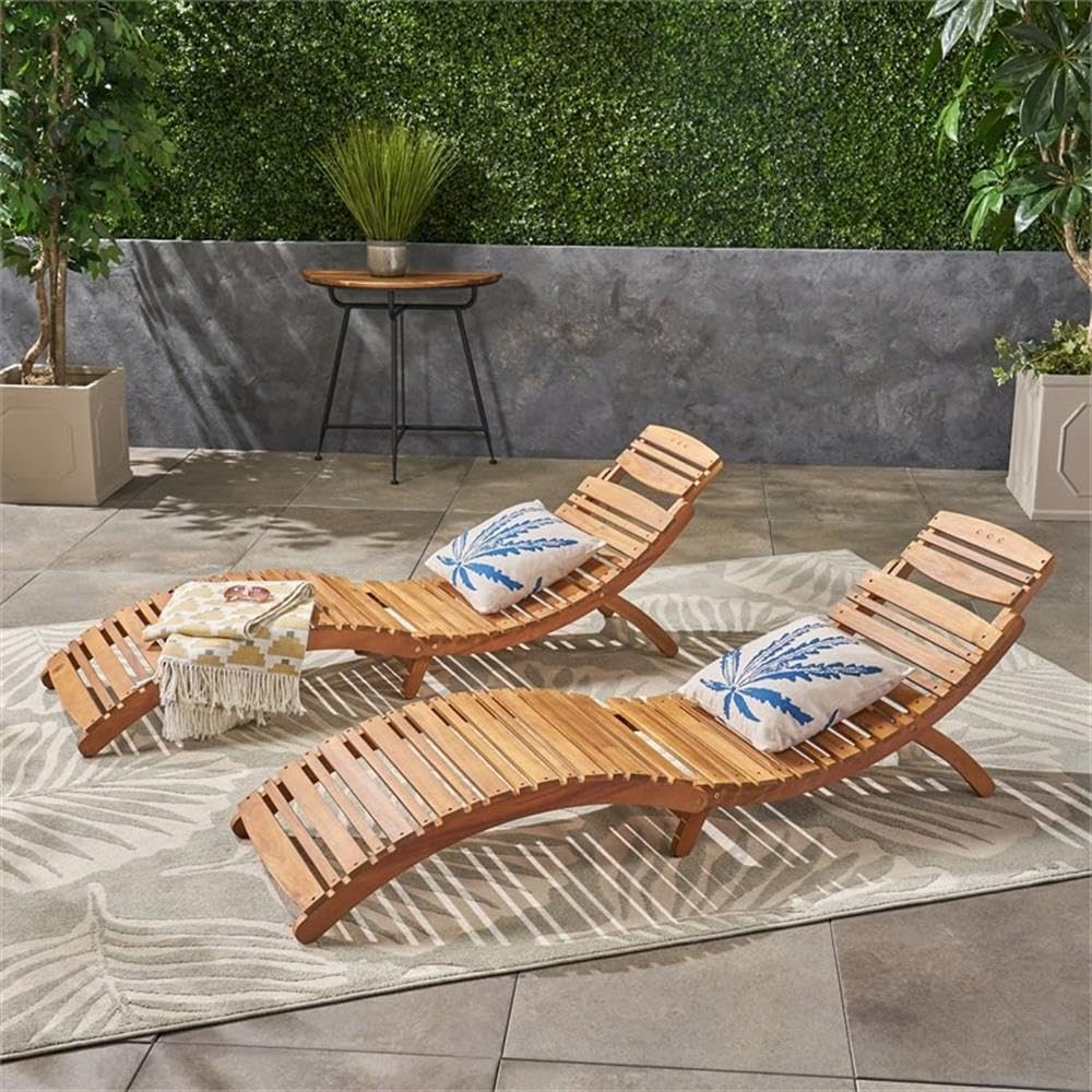 Christopher Knight Home Lahaina Wood Outdoor Chaise Lounge Set, 2-Pcs Set, Natural Yellow