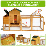 Ecolinear 80” Mobile Chicken Coop for 1-2 Chickens with Wheels,Outdoor Wooden Hen House with Nesting Box,Large Rabbit Hutch, Outside Poultry House,Wire Fence Run Cages,Weatherproof for Backyard,Wood ECOLINEAR