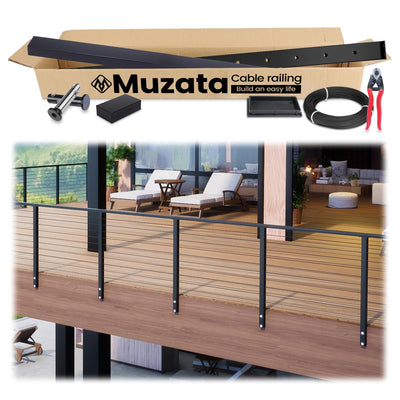 Muzata 6'6"-13' Side Mount Black Complete Cable Railing Kit 36 Inch Cable Railing System for Decks with Post Handrail Space-Saving Fasica Mount with User Guide RCF2 BH4S