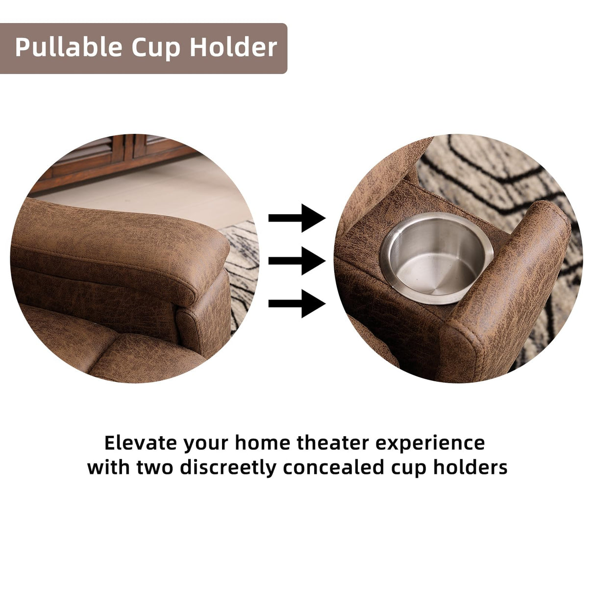 IOMOR Leather Recliner Chair, Manual Recliner Chair for Adults with Overstuffed Arms and Back, Single Sofa Recliner with Cup Holders for Living Room (1, Nut Brown) IOMOR