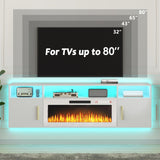 PUKAMI 70" Floating TV Stand with 36" Electric Fireplace,Wall Mounted Entertainment Center with LED Lights and Highlight Storage Cabinet for TVs up to 80" for Living Room (White and White) PUKAMI