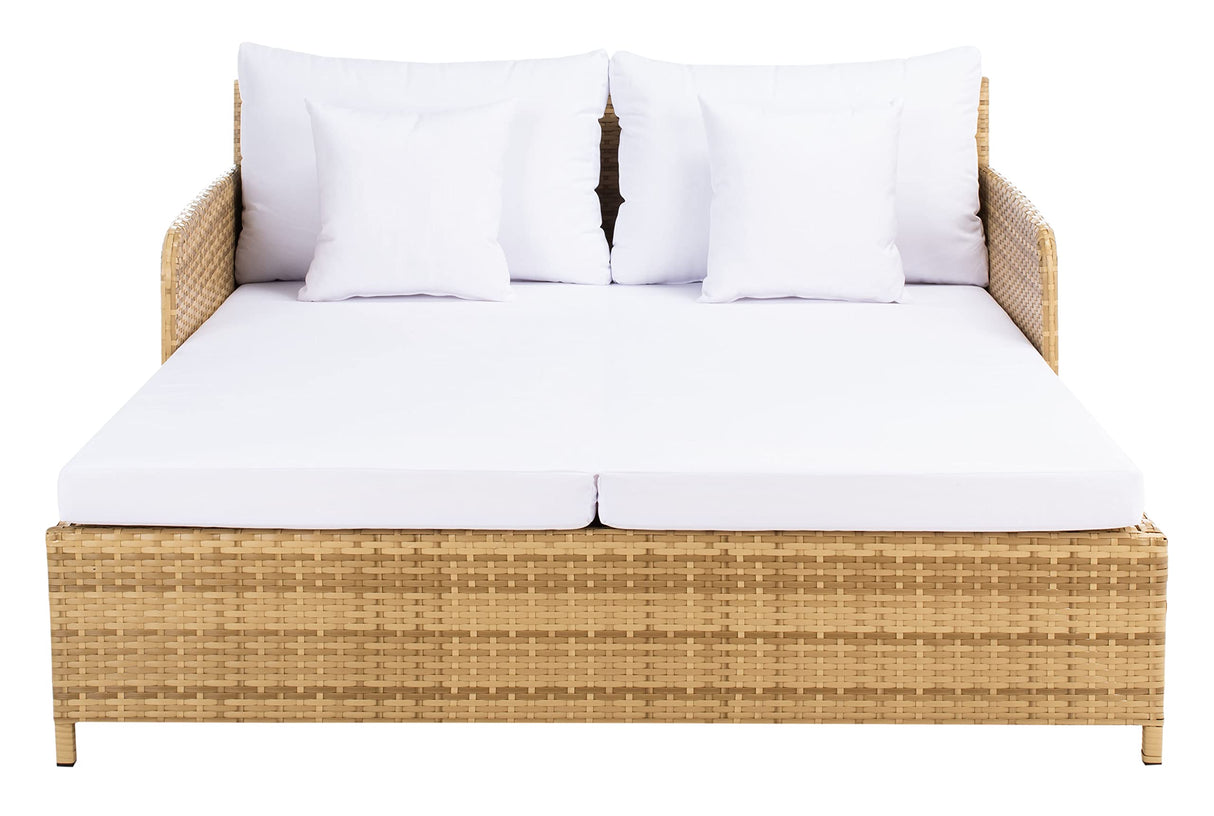 SAFAVIEH Outdoor Collection Cadeo Natural/White Cushion Daybed PAT7500D SAFAVIEH