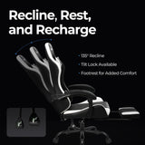 N-GEN Video Gaming Chair with Footrest High Back Ergonomic Comfortable Office Computer Desk with Lumbar Support Height Adjustable with PU Leather Recliner for Adults Women Men (White) NEO CHAIR