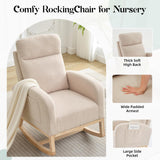 SLEKVERSA Rocking Chair Nursery,Glider Chair Nursery Chair with High Back and Side Pocket, Rocking Accent Armchair with Rubber Wood Legs for Living Room/Bedroom/Nursery SLEKVERSA