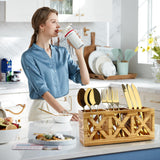 Wooden Cutlery Silverware Holder Flatware Caddy Wood Utensil Holder for Kitchen Counter Decor Small Silverware Organizer Countertop Spoon and Fork Holder Table Utensil Caddy for Party Cutlery Basket Ayiaren
