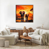 YQFCZDQ Elephant Diamond Art Kits for Adults,Sunset Landscape 5D Diamond Painting Kits for Adults Beginners,Animal DIY Full Round Drill Diamond Dots Gem Art Kits for Adult,Home Wall Decor 13.8x13.8 in YQFCZDQ