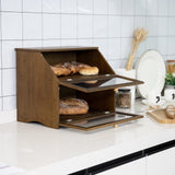 HOMEKOKO Double Layer Large Bread Box for Kitchen Counter, Wooden Large Capacity Bread Storage Bin (Brown) HOMEKOKO