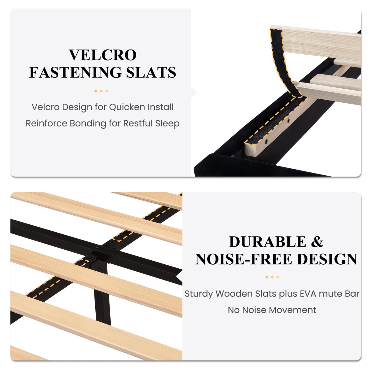 SHA CERLIN King Platform Bed Frame with Velvet Upholstered Headboard, Mattress Foundation with Strong Wooden Slats Support, No Box Spring Needed, Black SHA CERLIN