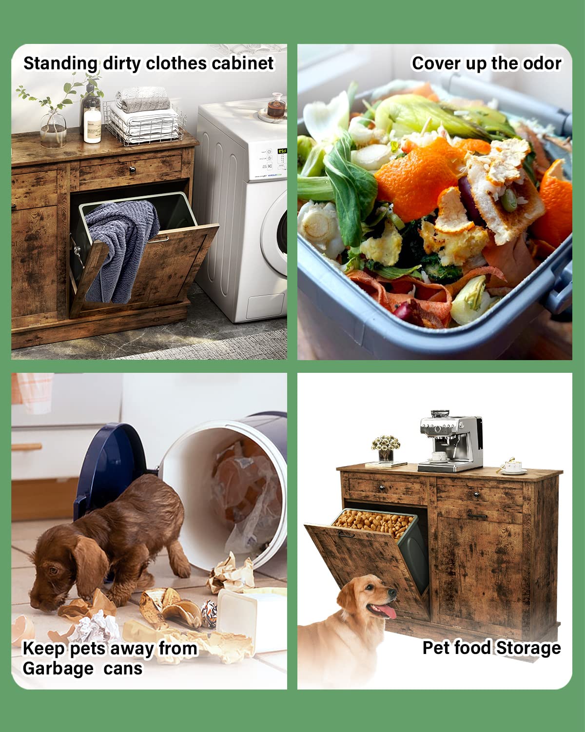 TC-HOMENY Tilt Out Trash Cabinet with Drawer, Free Standing Trash Can Cabinets, Manual and Auto Mode Shutdown Cabinet Door, Recycling Can Cabinet Home, Kitchen, Living Room TC-HOMENY