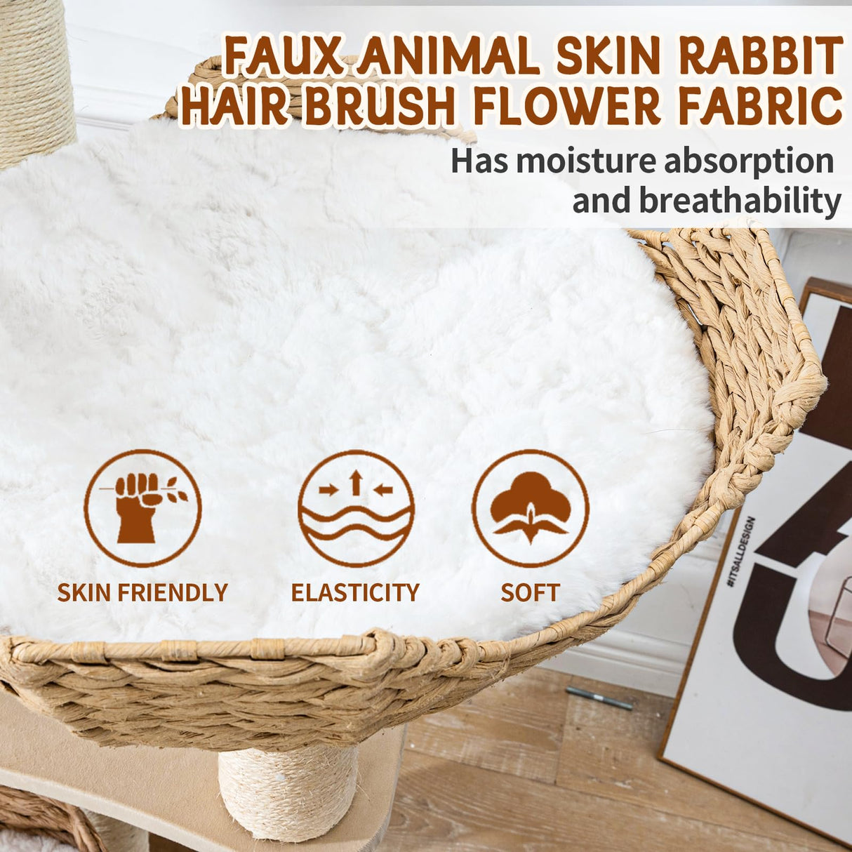 Big Modern Design Cat Tree Tower with White Cloud Mat, Unique Cat Supplies Tower with Scratching Post, Cute Wood Cat Tree Cat Furniture Activity Centre for Indoor Big Cats SHODMI