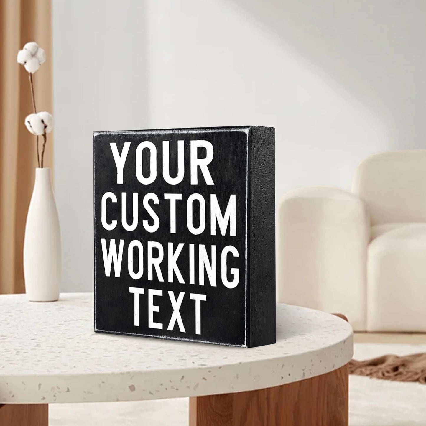 Your Custom Working Text Wood Box Sign Decor Desk Decorative Wooden Sign Rustic Home Bedroom Desk Bookshelves Counter Decoration Birthday Christmas Promotion For Women Men