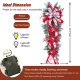 36 Inch Pre-Lit Christmas Teardrop Swag, Soomeir Winter Holiday Swags Wreaths with Red Velvet Glitter Stripe Ribbon, Red Berries for Front Door, Wall Window Fireplace Mailbox Artificial Decor Soomeir