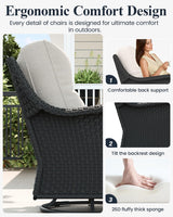 LayinSun 10 Piece Wicker Outdoor Furniture Set with 6-inch Comfy Cushions, High Back Patio Furniture Set with Swivel Rocking Chairs and Fire Pit Table LayinSun