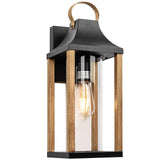Roravilila Large Outdoor Wall Light 17" H Light Fixture with Cylindrical Clear Glass Modern Wall Sconce for Patio Porch Courtyard, E26 Base IP65 Waterproof, Rustic Wood Roravilila