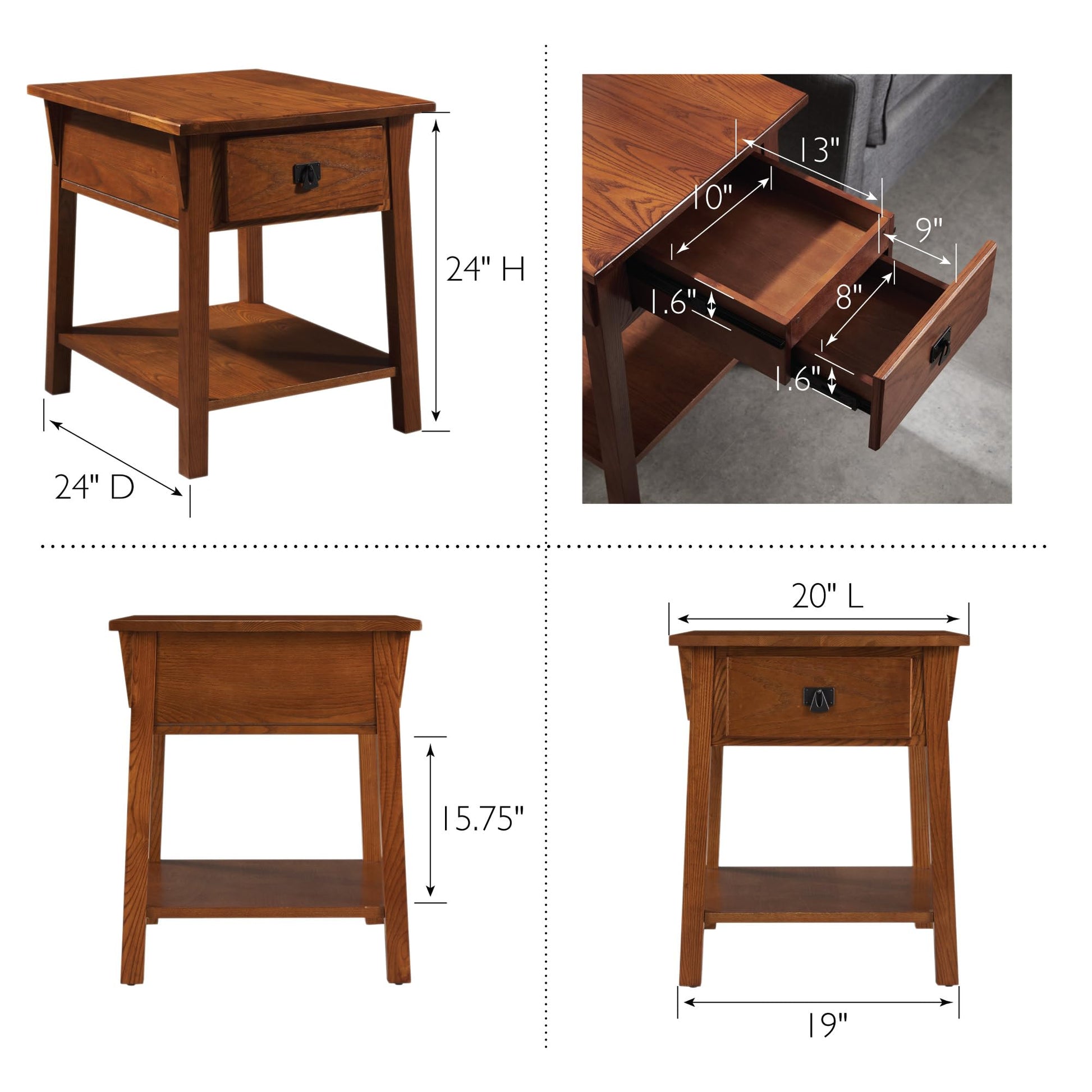 Leick Home 9066-SC Mission End Table with Locking Secret Compartment Made with Solid Wood, for Living Rooms, Russet Finish Side Table with Secret Compartment - WoodArtSupply