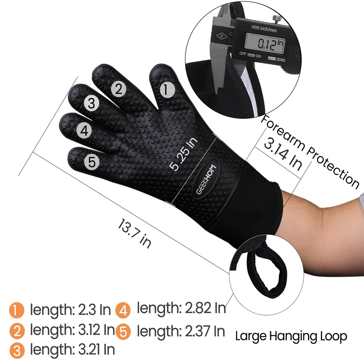 GEEKHOM BBQ Gloves, Grilling Gloves Heat Resistant Oven Gloves, Kitchen Silicone Oven Mitts, Long Waterproof Non-Slip Pot Holder for Barbecue, Cooking, Baking (Black) GEEKHOM