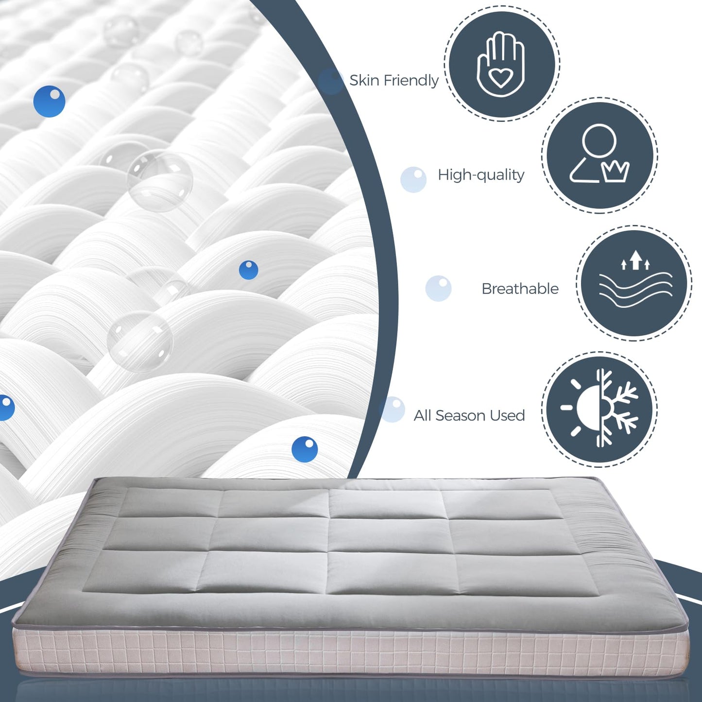 MAXYOYO Brand 6" Full Mattress, Grey, Medium, Floor Futon Mattress with Upgraded High-Density Base Support Foam, Includes Dustproof Cover & Straps