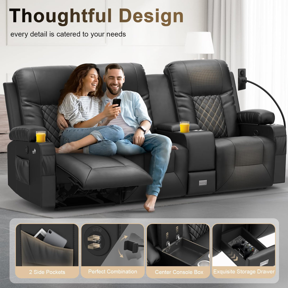 YONISEE 3 Seat Recliner Sofa, Large Reclining Sofa with Storage Console, Manual Reclining Chair with USB Ports, 2 Cell Phone Holder, 3 Seater Loveseat Recliner Couch for Living Room YONISEE